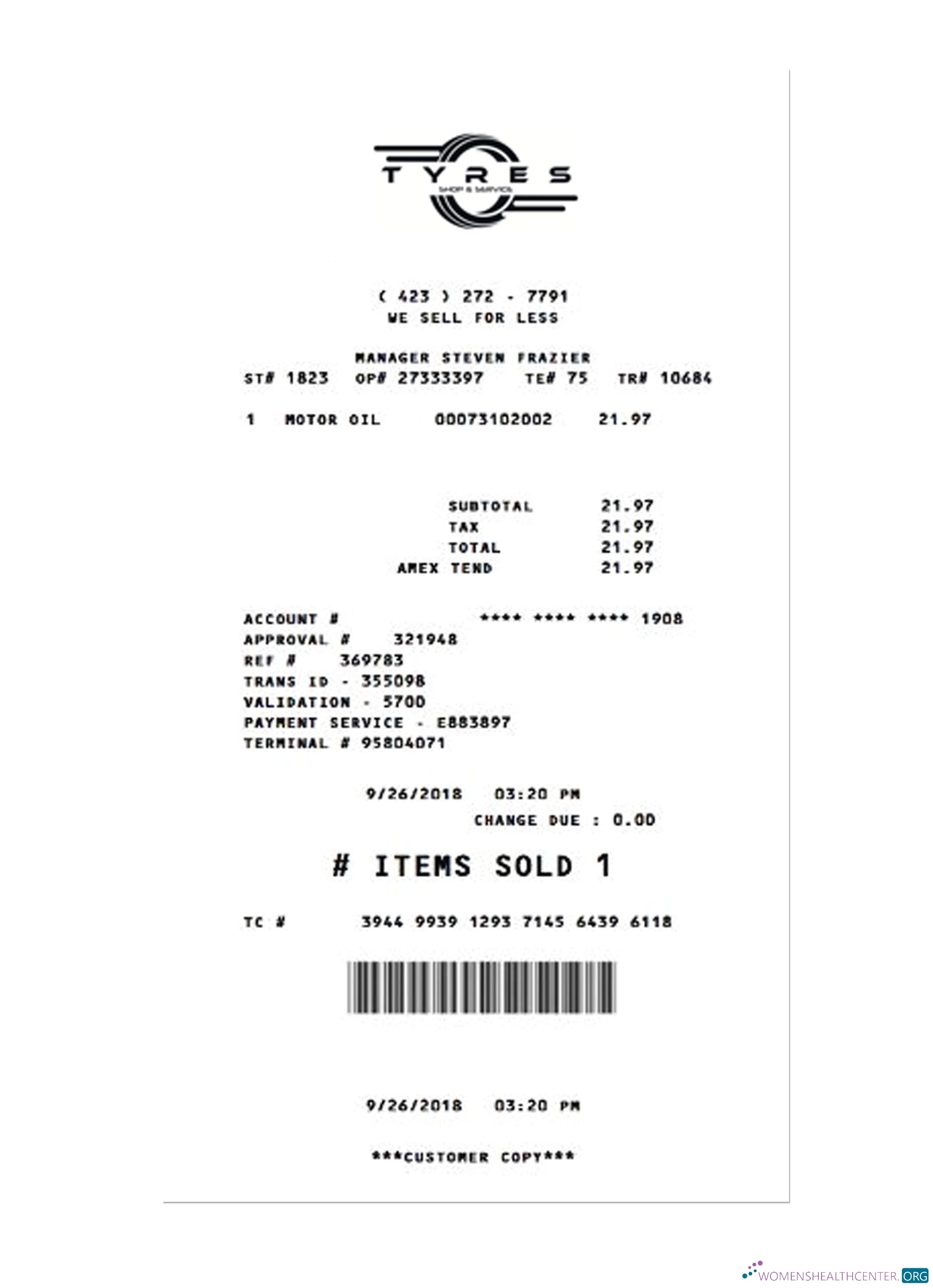 Download TYRES SHOP payment receipt Photoshop template